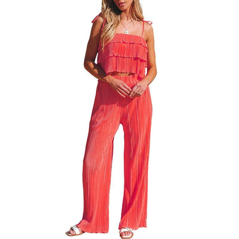 Damen Fließendes Jumpsuit mit Rüschendetails und stylischen Spaghetti-Trägern R&B