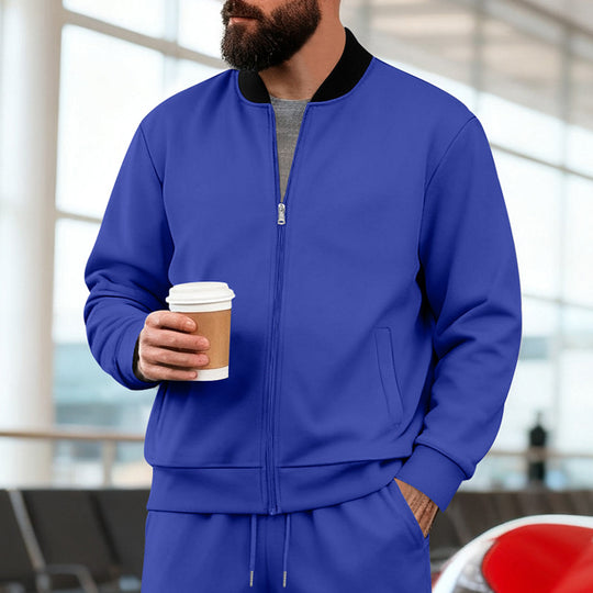Herren nan urbane Sweat-Trackjacke mit Stehkragen verdecktem Reißverschluss elastischen Rippbündchen und Eingrifftaschen R&B
