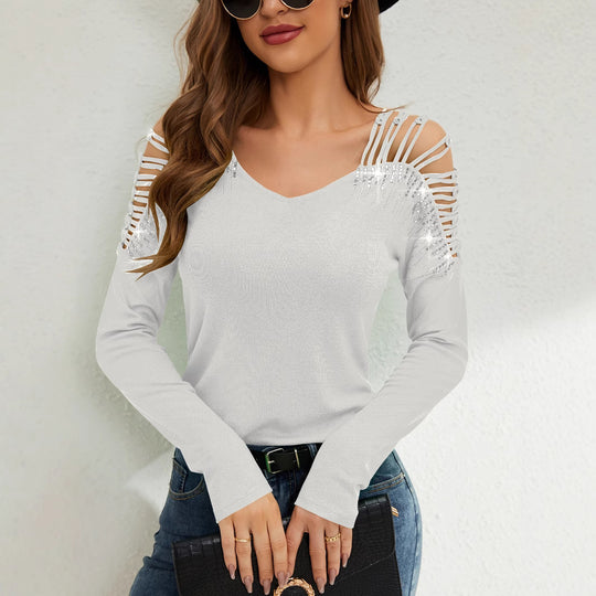 Damen Elegante Shirt mit kühlem Cut-Out und funkelnden Applikationen R&B