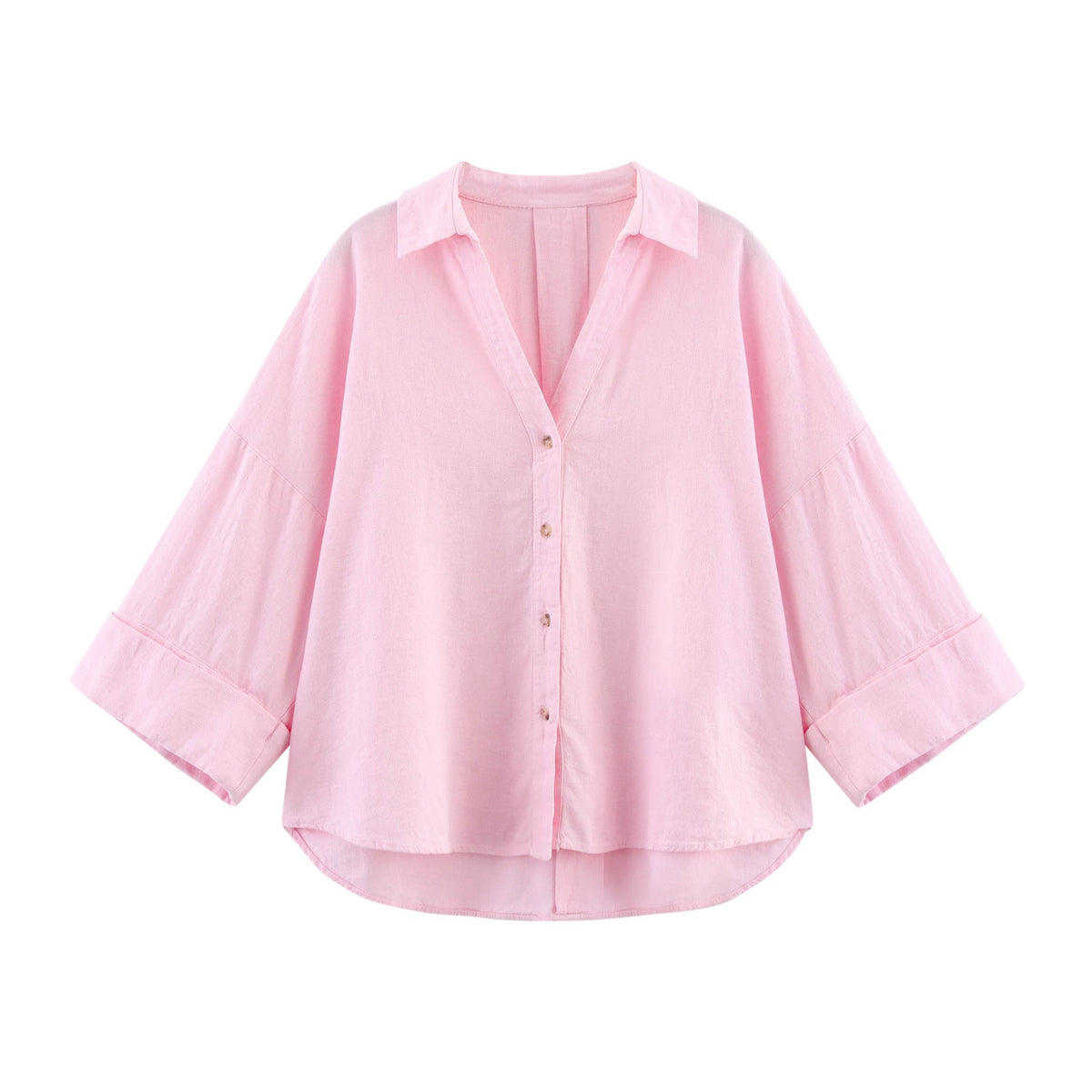 Damen nan oversized Streifen-Hemdbluse mit überschnittener Schulter, 3/4-Ärmel und verlängertem Rückensaum R&B