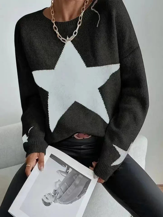 Damen Modischer Strickpullover mit Sternenmuster R&B