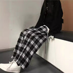 Damen weite Karohose mit Gummizug und anpassbarem Kordelzug R&B
