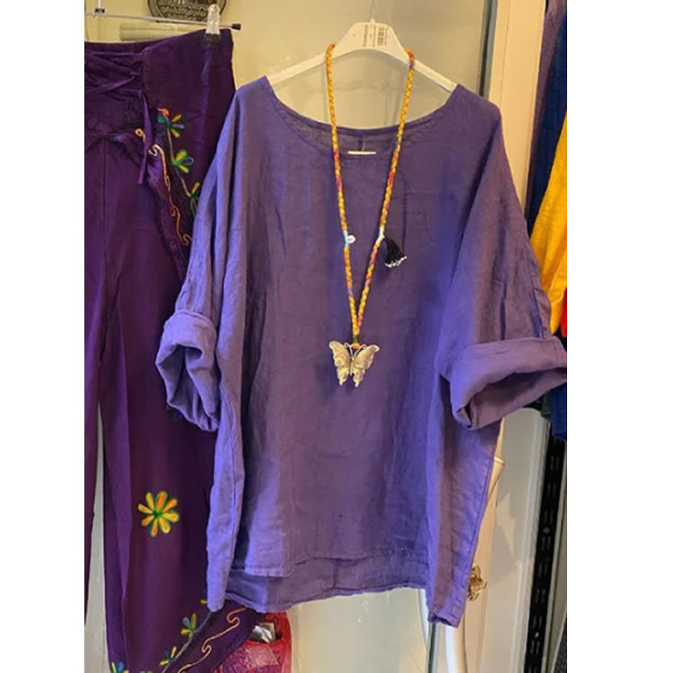 Damen Lockere Leinenbluse mit lässigem Schnitt und Rollärmeln R&B