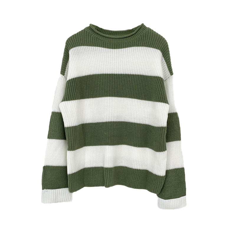 Damen gestreifter Strickpullover mit weitem Schnitt R&B