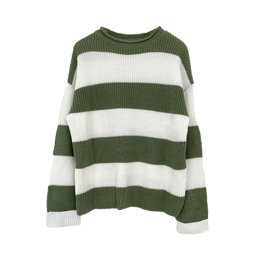 Damen gestreifter Strickpullover mit weitem Schnitt R&B