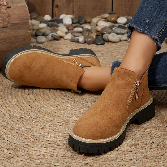 Damen modische Ankle-Stiefeletten mit seitlichem Reißverschluss und rutschfester Sohle R&B