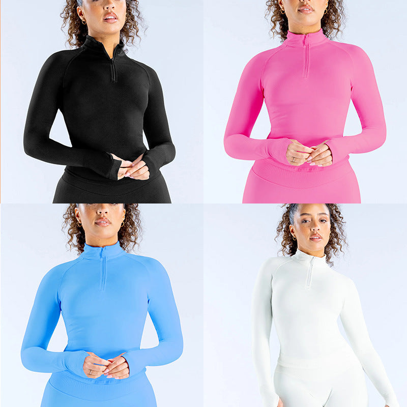 Damen Sportlicher Zip-Ausschnitt Langarm-Oberteil R&B