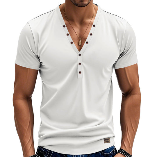 Herren nan athletisches schlank geschnittenes Henleyshirt mit verlängerter Knopfleiste und Baumwollstretch R&B