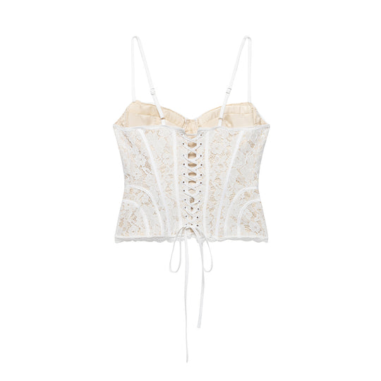 Damen Spitze Corsage Top mit verstellbaren Trägern und Schnürung R&B