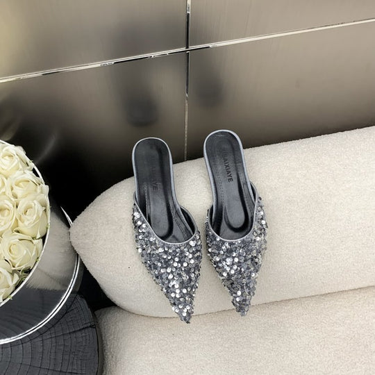 Damen elegante Mules mit glamourösem Paillettenbesatz R&B