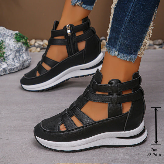 Damen modische Wedge-Sneaker mit atmungsaktivem Obermaterial und praktischem Reißverschluss R&B