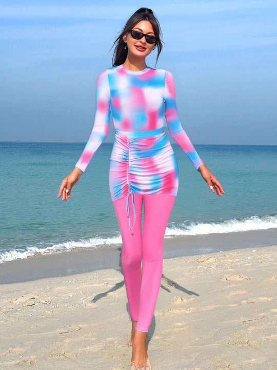 Damen Sportlicher Langarm-Schwimmanzug mit Raffung R&B