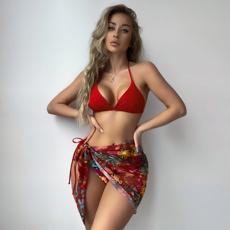 Damen Bikini mit verstellbaren Trägern und floralem Wickelrock R&B
