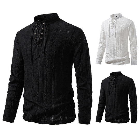 Herren Langärmliges Shirt mit kreativem Schnürdesign R&B