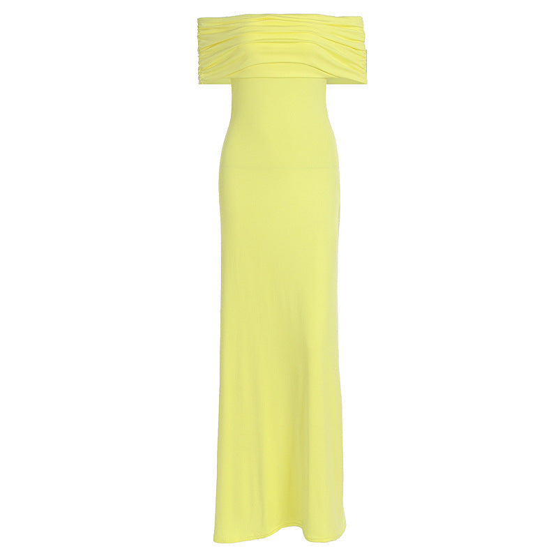 Damen Off-Shoulder Maxikleid mit dekorativen Rüschendetails R&B