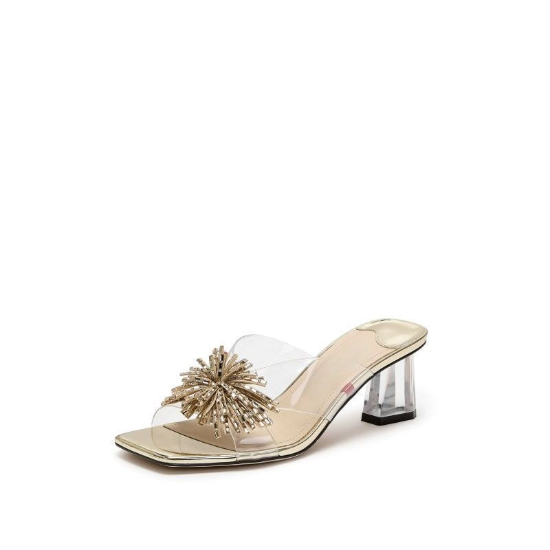 Damen glamouröse Mules mit eleganter Blütenverzierung R&B