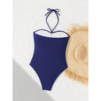 Damen Einteiler Badeanzug mit dekorativem Cut-Out und schmalen Trägern R&B
