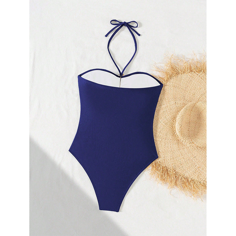 Damen Einteiler Badeanzug mit dekorativem Cut-Out und schmalen Trägern R&B