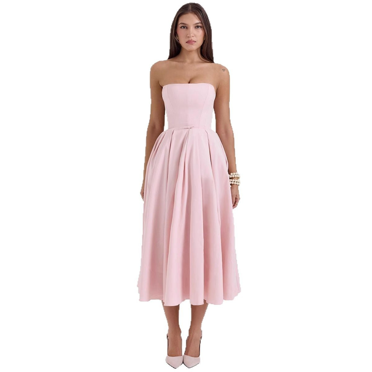 Damen Maxikleid mit schulterfreiem Design und voluminösem Saum R&B