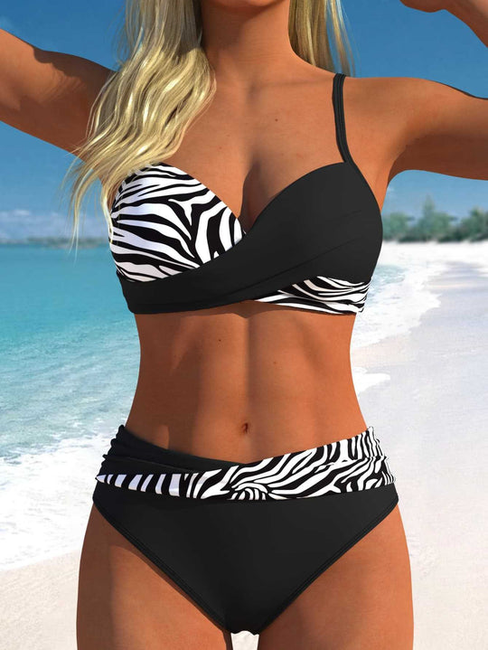 Damen Bikini-Set mit floralem Wickelmuster und bequemen High-Waist-Höschen R&B