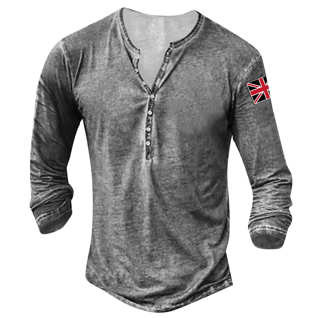 Herren modisches Langarmhemd mit Knopfleiste und Flaggenapplikation R&B