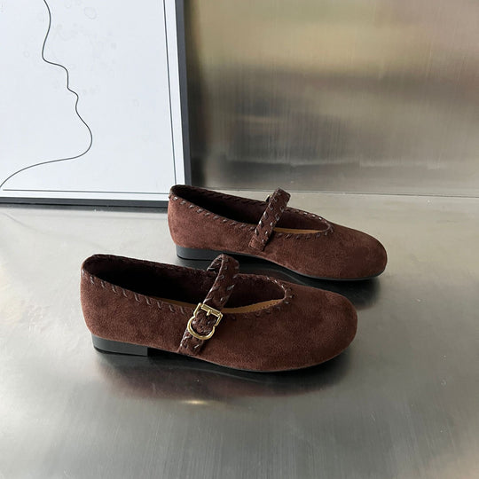 Damen elegante Ballerinas mit geflochtenem Riemen und hochwertiger Veloursoberfläche R&B