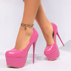 Damen Glamouröse Lack-Pumps mit hohem Plateau und spitzem Zehenbereich R&B