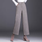 Damen Weite Woll Stoffhose mit klassischem Muster