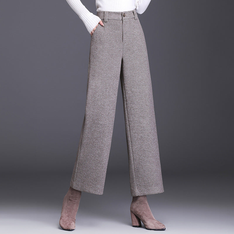 Damen Weite Woll Stoffhose mit klassischem Muster