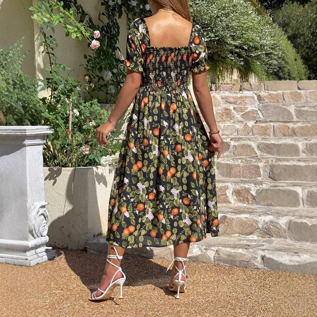 Damen Maxikleid mit floralen Stickereien und elastischem Einsatz R&B