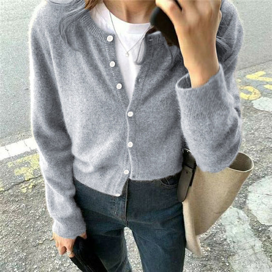 Damen Kuscheliger Cardigan mit feiner Strickstruktur und knöpfbarem Design R&B