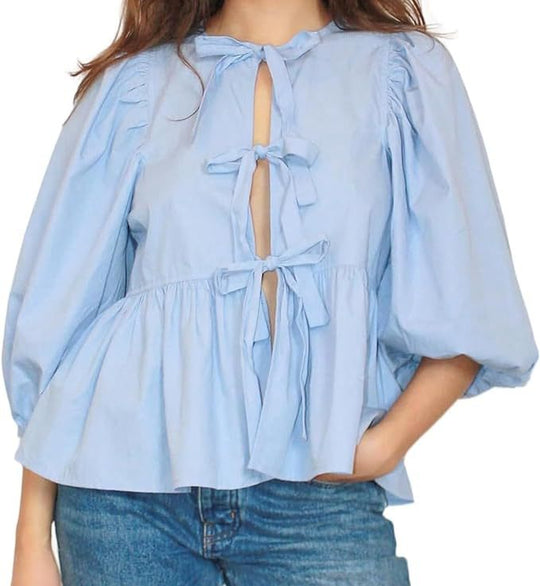 Damen Bluse mit voluminösen Ärmeln und modischem Leopardenmuster R&B