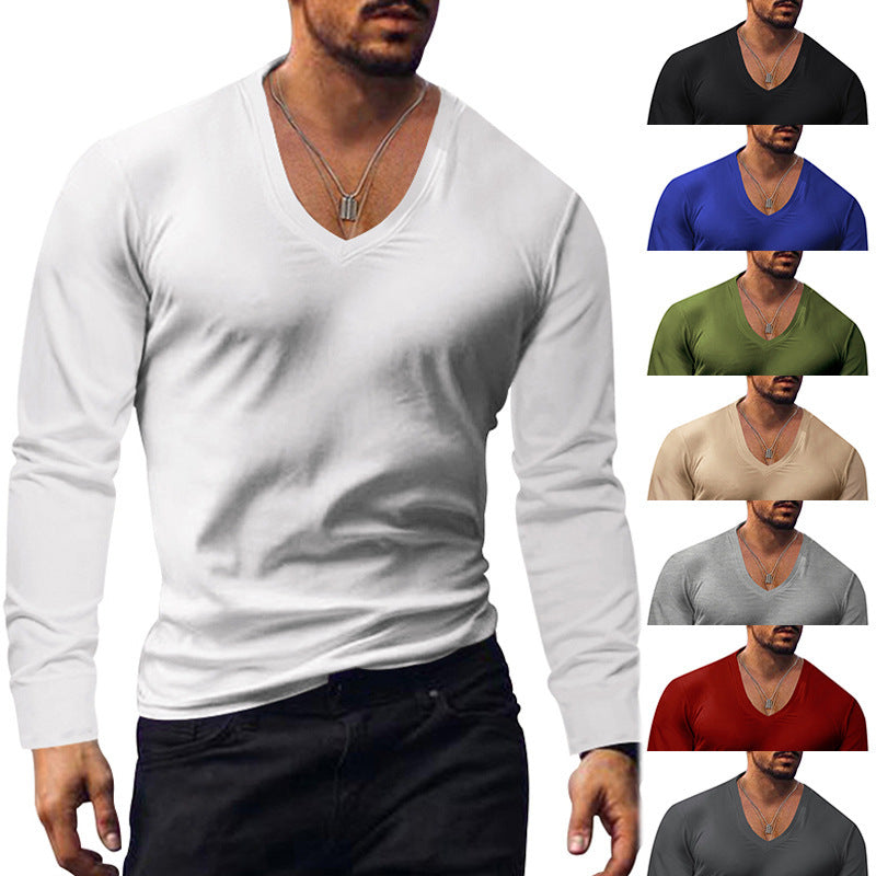 Herren V-Ausschnitt Langarmshirt aus weichem Baumwollmix mit figurbetonter Passform R&B