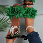 Damen Schlappen mit floralem Design und eleganter Perlenverzierung R&B