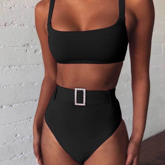 Damen Hoch tailliertes Bikini-Set mit funkelndem Gürtel R&B