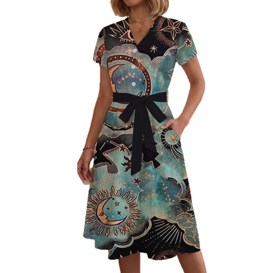Damen Blühendes Midikleid mit taillierbarem Gürtel und kunstvollem Print R&B