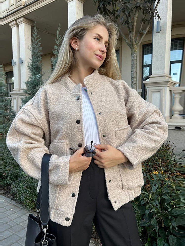 Damen Oversized Fleecejacke mit Druckknöpfen und praktischen Taschen R&B
