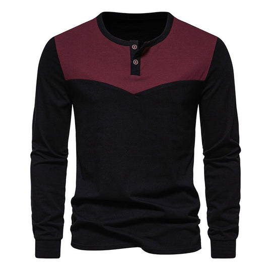 Herren Langarm-Henley-Shirt mit kontrastierenden Akzenten R&B