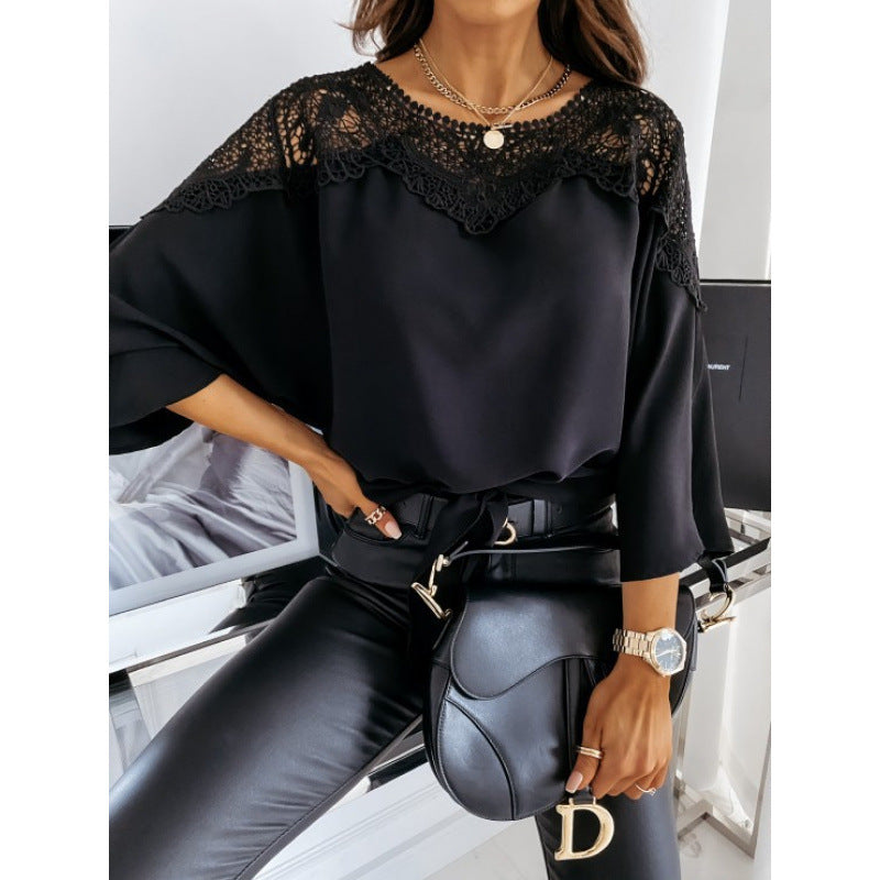 Damen elegante Bluse mit Spitze R&B