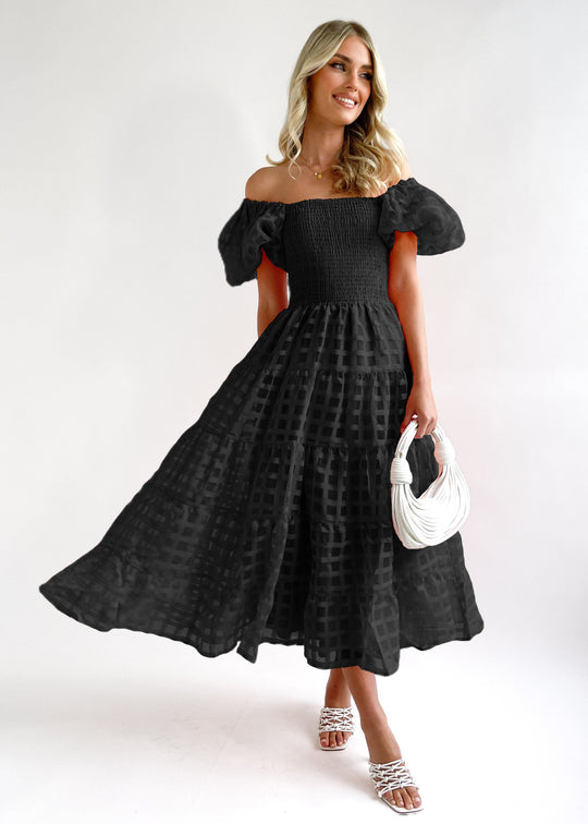 Damen Sommerliches Maxikleid mit voluminösen Puffärmeln und elastischem Taillenbereich R&B
