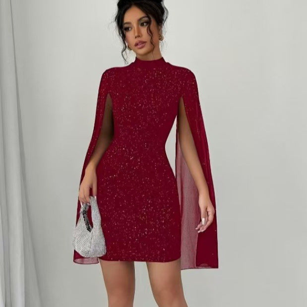 Damen Mini-Kleid mit funkelndem Stoff und schulterfreiem Design R&B