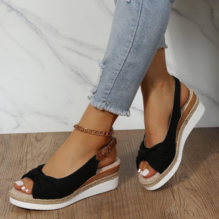 Damen Wedge-Sandaletten mit dekorativem Knoten-Design R&B