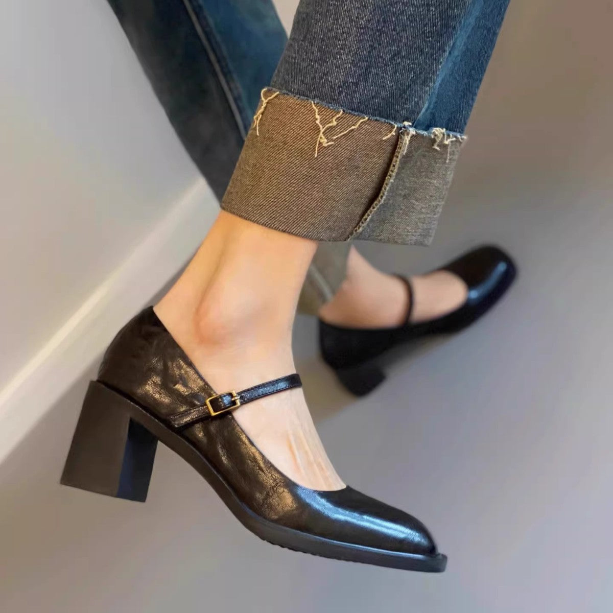 Damen Elegante Mary Jane Pumps mit Blockabsatz