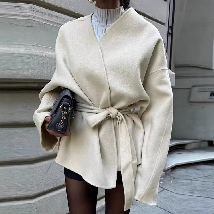 Damen elegante Wickeljacke mit Gürtel R&B