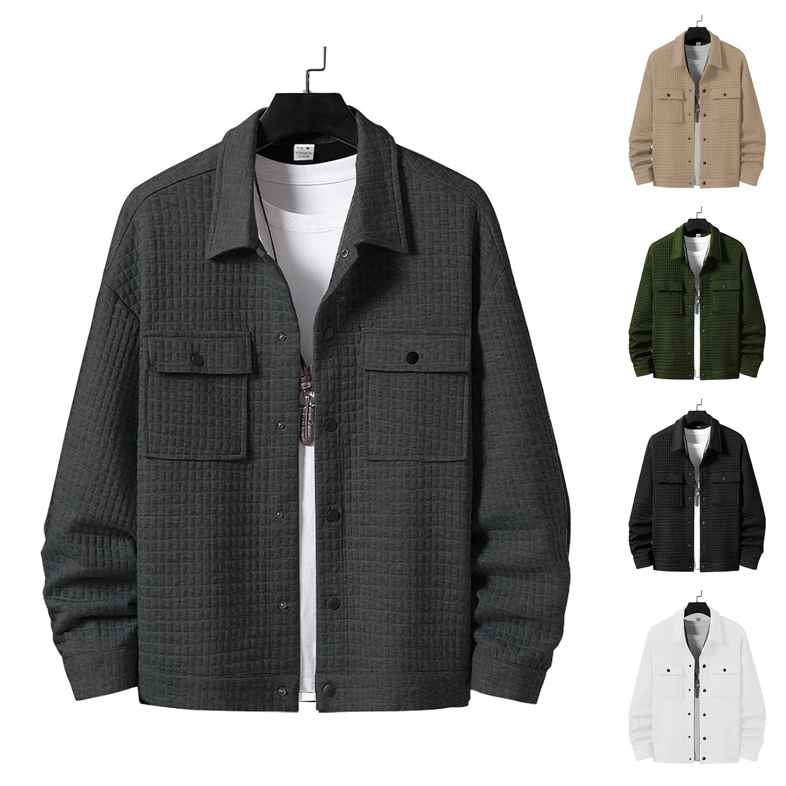 Herren nan gesteppte Overshirtjacke mit quadratischer Steppstruktur und aufgesetzten Brusttaschen R&B