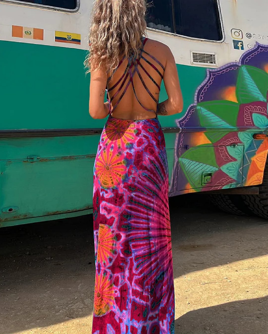 Maxi Kleid mit Spitze und Tie-Dye-Print
