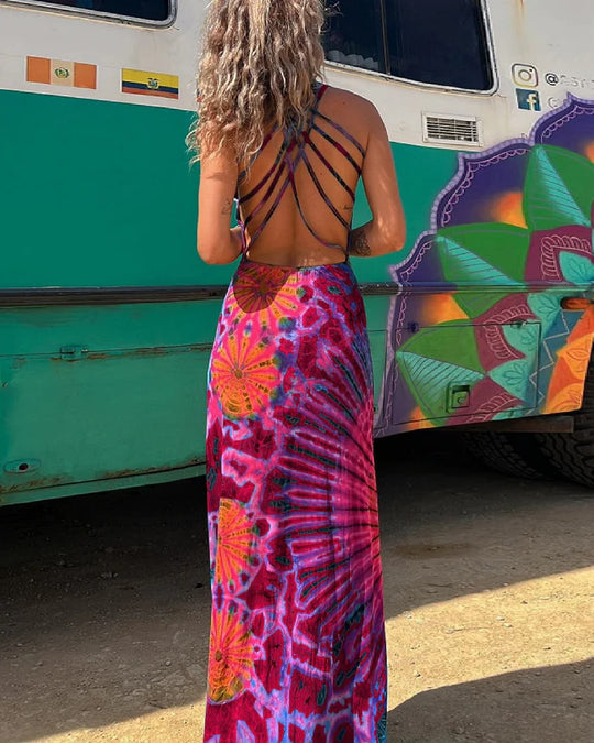 Maxi Kleid mit Spitze und Tie-Dye-Print