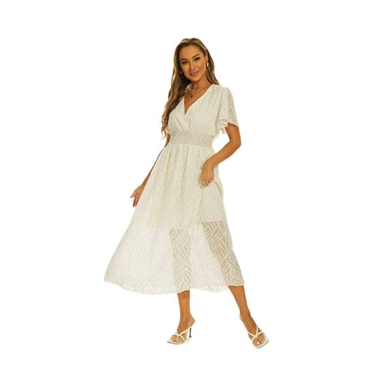 Damen Maxi-Kleid mit elegantem V-Ausschnitt und feinen Rüschendetails R&B