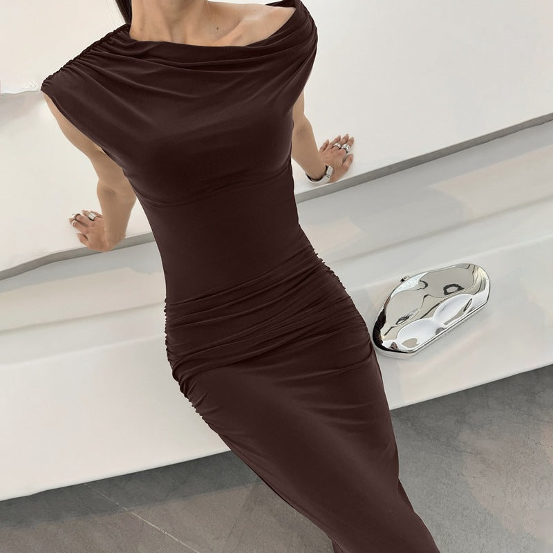 Damen Elegantes Maxikleid mit asymmetrischem Ausschnitt und Raffungen R&B
