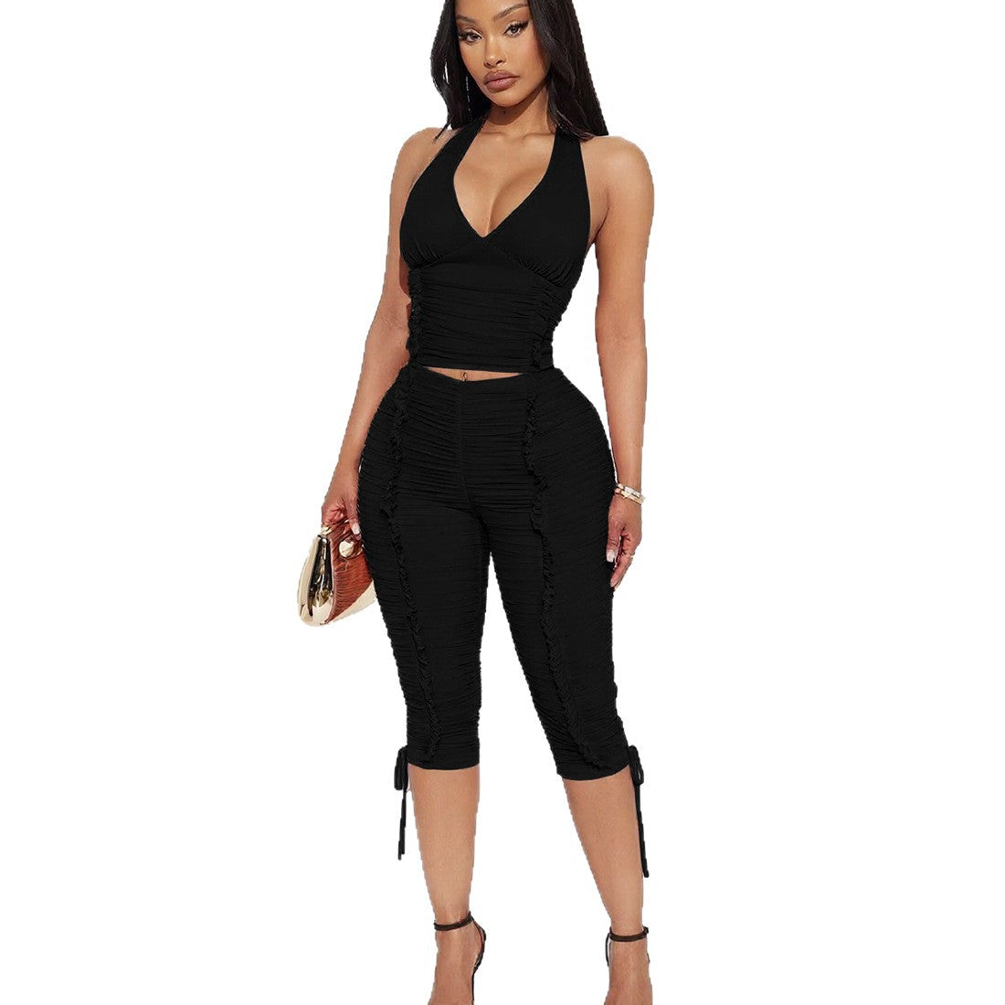 Damen Jumpsuit mit raffinierten Raffungselementen und stilvollen BindR&Bändern R&B